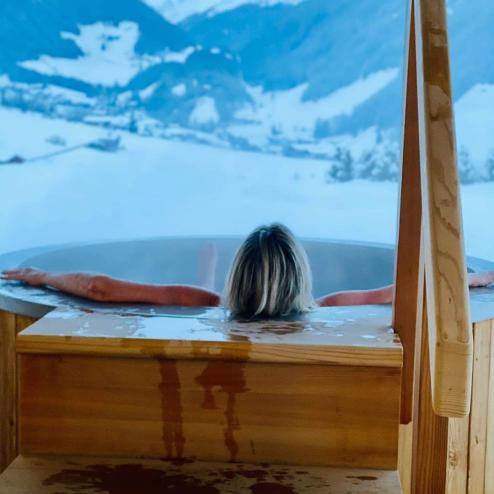 Woman in the Hot Pot in Winter